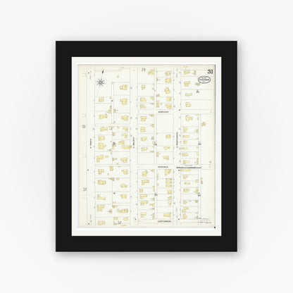 Old map wall art mockup — black gallery frame with white mat — Sanborn Fire Insurance Map from Sherman, Grayson County, Texas (1908), Sheet #0031