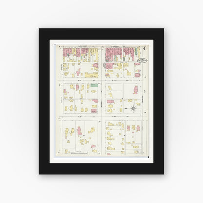 Old map wall art mockup — black gallery frame with white mat — Sanborn Fire Insurance Map from Upper Sandusky, Wyandot County, Ohio (1897), Sheet #0004