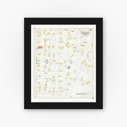 Old map wall art mockup — black gallery frame with white mat — Sanborn Fire Insurance Map from Constantine, Saint Joseph County, Michigan (1909), Sheet #0004