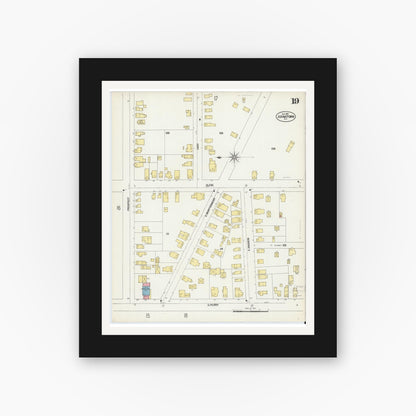 Old map wall art mockup — black gallery frame with white mat — Sanborn Fire Insurance Map from Johnstown, Fulton County, New York (1902), Sheet #0019