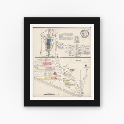 Old map wall art mockup — black gallery frame with white mat — Sanborn Fire Insurance Map from Tomah, Monroe County, Wisconsin (1922) - Complete Map Set