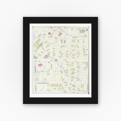 Old map wall art mockup — black gallery frame with white mat — Sanborn Fire Insurance Map from Alliance, Stark County, Ohio (1898), Sheet #0002