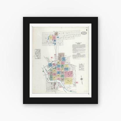 Old map wall art mockup — black gallery frame with white mat — Sanborn Fire Insurance Map from Kankakee, Kankakee County, Illinois (1914), Sheet #0001