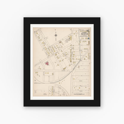 Old map wall art mockup — black gallery frame with white mat — Sanborn Fire Insurance Map from Fort Myers, Lee County, Florida (1922), Sheet #0010