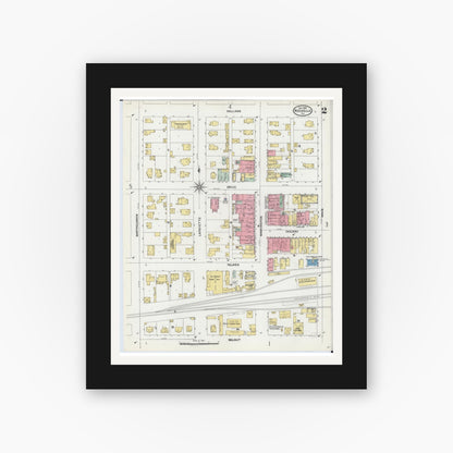 Old map wall art mockup — black gallery frame with white mat — Sanborn Fire Insurance Map from Rochelle, Ogle County, Illinois (1904), Sheet #0002