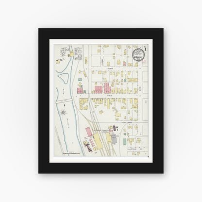 Old map wall art mockup — black gallery frame with white mat — Sanborn Fire Insurance Map from West Middlesex, Mercer County, Pennsylvania (1895), Sheet #0001