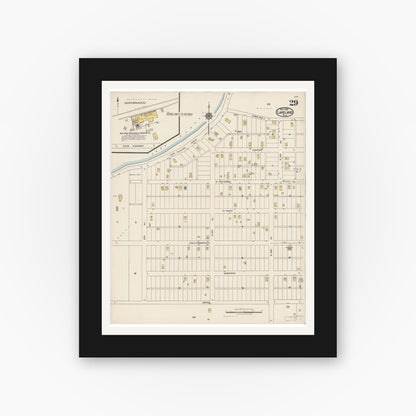 Old map wall art mockup — black gallery frame with white mat — Sanborn Fire Insurance Map from Lakeland, Polk County, Florida (1922), Sheet #0029