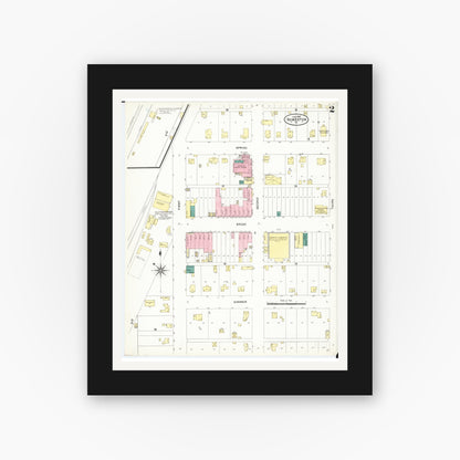 Old map wall art mockup — black gallery frame with white mat — Sanborn Fire Insurance Map from Humeston, Wayne County, Iowa (1907), Sheet #0002