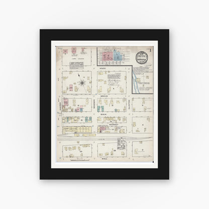 Old map wall art mockup — black gallery frame with white mat — Sanborn Fire Insurance Map from Morrison, Whiteside County, Illinois (1884) - Complete Map Set