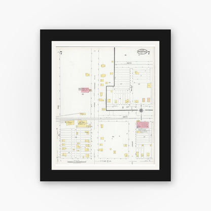Old map wall art mockup — black gallery frame with white mat — Sanborn Fire Insurance Map from Momence, Kankakee County, Illinois (1924), Sheet #0007