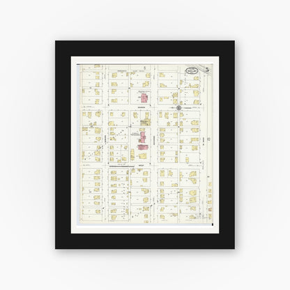 Old map wall art mockup — black gallery frame with white mat — Sanborn Fire Insurance Map from Shelby, Richland County, Ohio (1911), Sheet #0005