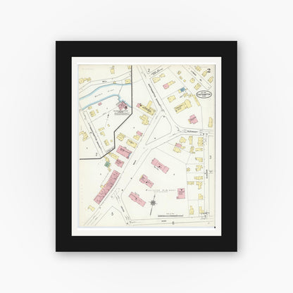 Old map wall art mockup — black gallery frame with white mat — Sanborn Fire Insurance Map from East Hampton, Hampshire County, Massachusetts (1910), Sheet #0002