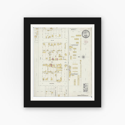 Old map wall art mockup — black gallery frame with white mat — Sanborn Fire Insurance Map from Dewey, Champaign County, Illinois (1899), Sheet #0001