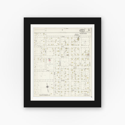 Old map wall art mockup — black gallery frame with white mat — Sanborn Fire Insurance Map from Merkel, Taylor County, Texas (1914), Sheet #0005