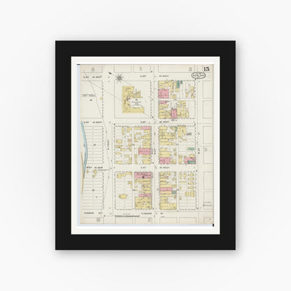 Old map wall art mockup — black gallery frame with white mat — Sanborn Fire Insurance Map from Ashland, Ashland County, Wisconsin (1895), Sheet #0015