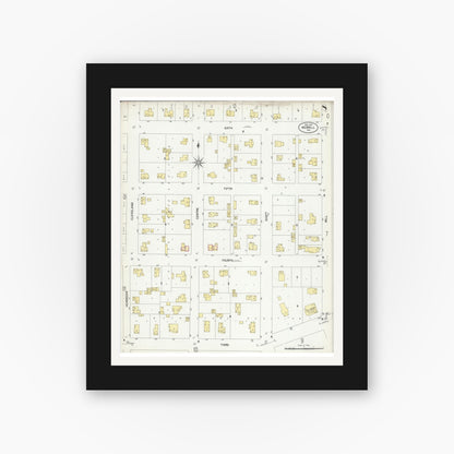 Old map wall art mockup — black gallery frame with white mat — Sanborn Fire Insurance Map from Merrill, Lincoln County, Wisconsin (1907), Sheet #0008