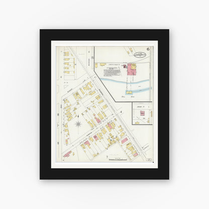 Old map wall art mockup — black gallery frame with white mat — Sanborn Fire Insurance Map from Jeffersonville, Clark County, Indiana (1898), Sheet #0006
