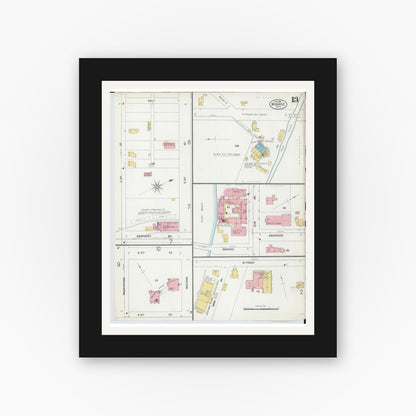 Old map wall art mockup — black gallery frame with white mat — Sanborn Fire Insurance Map from Monroe, Monroe County, Michigan (1899), Sheet #0013
