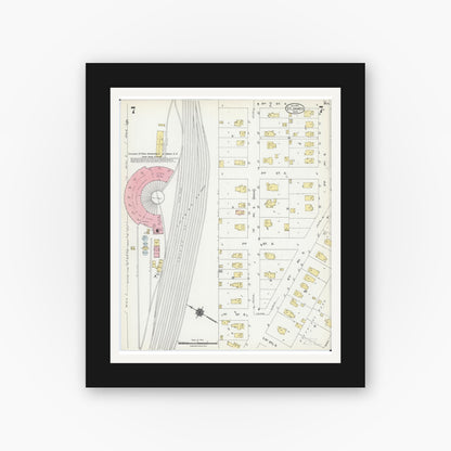 Old map wall art mockup — black gallery frame with white mat — Sanborn Fire Insurance Map from Saint James, Watonwan County, Minnesota (1924), Sheet #0007
