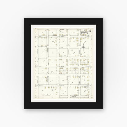 Old map wall art mockup — black gallery frame with white mat — Sanborn Fire Insurance Map from Breckenridge, Stephens County, Texas (1921), Sheet #0012