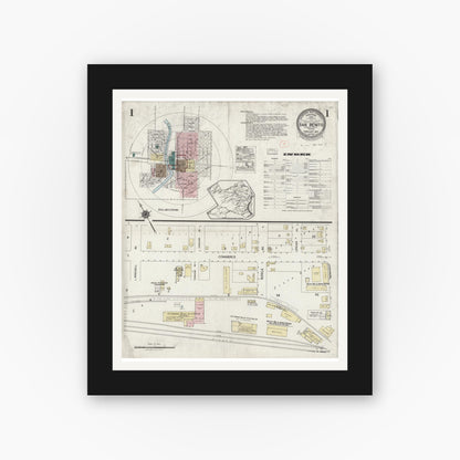 Old map wall art mockup — black gallery frame with white mat — Sanborn Fire Insurance Map from San Benito, Cameron County, Texas (1925) - Complete Map Set