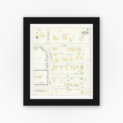 Old map wall art mockup — black gallery frame with white mat — Sanborn Fire Insurance Map from Tarpon Springs, Pinellas County, Florida (1909), Sheet #0003