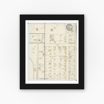Old map wall art mockup — black gallery frame with white mat — Sanborn Fire Insurance Map from Bowerston, Harrison County, Ohio (1895), Sheet #0001