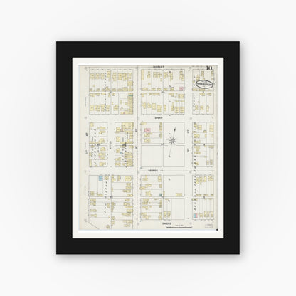Old map wall art mockup — black gallery frame with white mat — Sanborn Fire Insurance Map from Logansport, Cass County, Indiana (1890), Sheet #0010