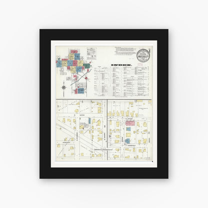 Old map wall art mockup — black gallery frame with white mat — Sanborn Fire Insurance Map from Hartford City, Blackford County, Indiana (1909) - Complete Map Set