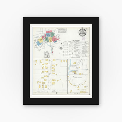 Old map wall art mockup — black gallery frame with white mat — Sanborn Fire Insurance Map from Gouverneur, Saint Lawrence County, New York (1905), Sheet #0001