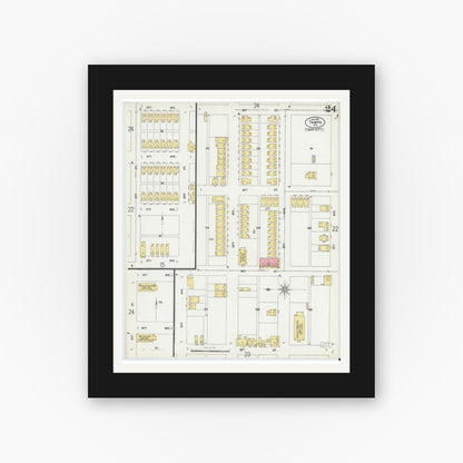 Old map wall art mockup — black gallery frame with white mat — Sanborn Fire Insurance Map from Tampa, Hillsborough County, Florida (1899), Sheet #0024