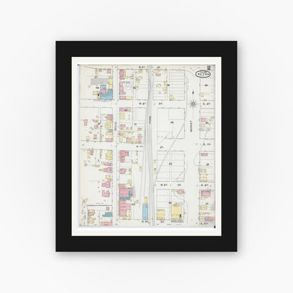 Old map wall art mockup — black gallery frame with white mat — Sanborn Fire Insurance Map from Alton, Madison County, Illinois (1892), Sheet #0002