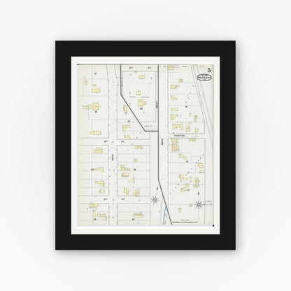 Old map wall art mockup — black gallery frame with white mat — Sanborn Fire Insurance Map from Necedah, Juneau County, Wisconsin (1891), Sheet #0005