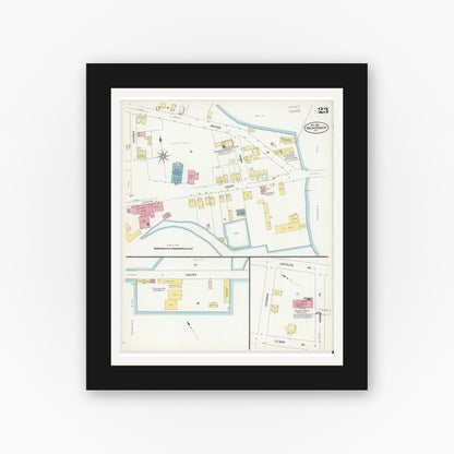 Old map wall art mockup — black gallery frame with white mat — Sanborn Fire Insurance Map from Hackensack, Bergen County, New Jersey (1908), Sheet #0023