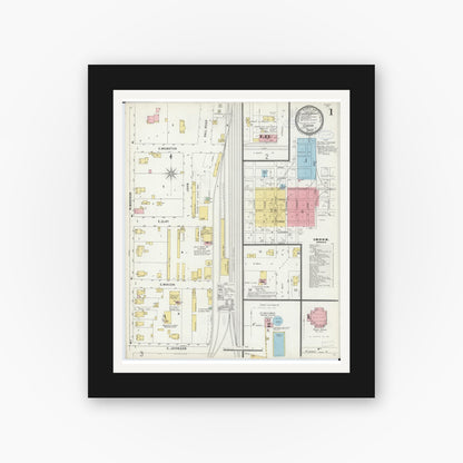 Old map wall art mockup — black gallery frame with white mat — Sanborn Fire Insurance Map from Clinton, De Witt County, Illinois (1898) - Complete Map Set