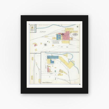 Old map wall art mockup — black gallery frame with white mat — Sanborn Fire Insurance Map from Elk Rapids, Antrim County, Michigan (1907), Sheet #0006