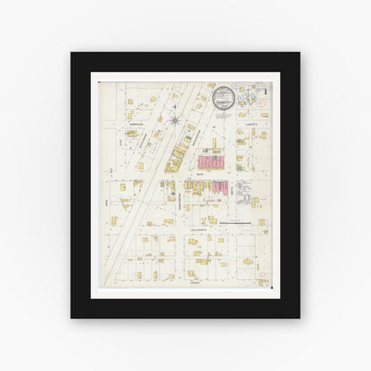 Old map wall art mockup — black gallery frame with white mat — Sanborn Fire Insurance Map from Prairie City, Mcdonough County, Illinois (1898) - Complete Map Set