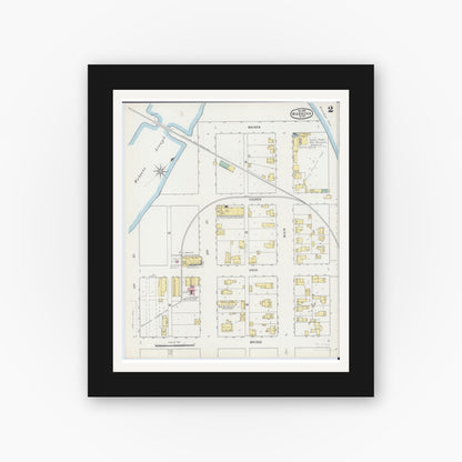 Old map wall art mockup — black gallery frame with white mat — Sanborn Fire Insurance Map from Wabasha, Wabasha County, Minnesota (1895), Sheet #0002