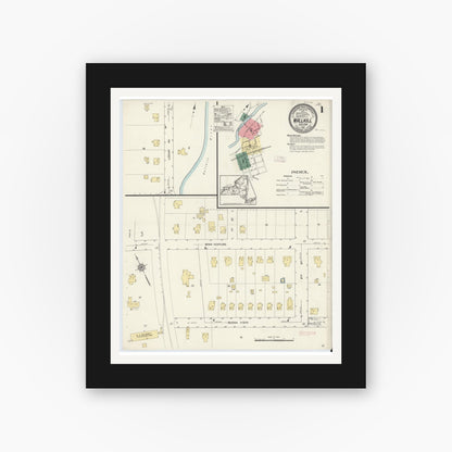 Old map wall art mockup — black gallery frame with white mat — Sanborn Fire Insurance Map from Wallkill, Ulster County, New York (1913) - Complete Map Set