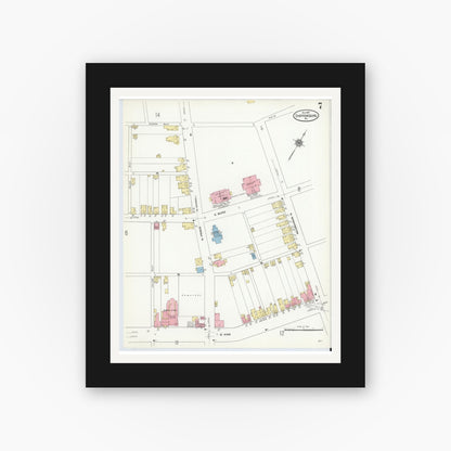 Old map wall art mockup — black gallery frame with white mat — Sanborn Fire Insurance Map from Shippensburg, Cumberland And Franklin Counties, Pennsylvania (1910), Sheet #0007