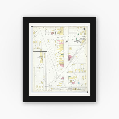 Old map wall art mockup — black gallery frame with white mat — Sanborn Fire Insurance Map from Continental, Putnam County, Ohio (1908), Sheet #0002