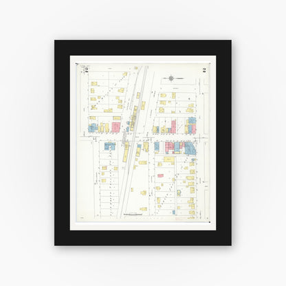 Old map wall art mockup — black gallery frame with white mat — Sanborn Fire Insurance Map from Elkton, Huron County, Michigan (1939), Sheet #0002