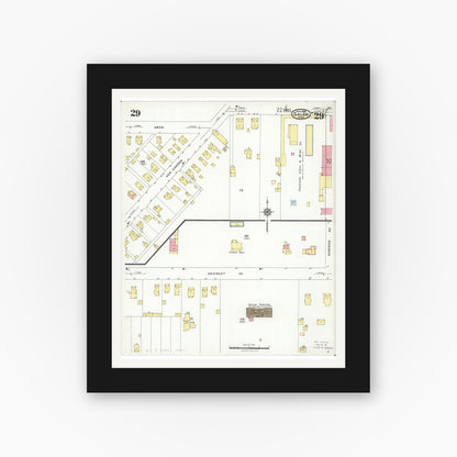 Old map wall art mockup — black gallery frame with white mat — Sanborn Fire Insurance Map from Salem, Columbiana County, Ohio (1926), Sheet #0029