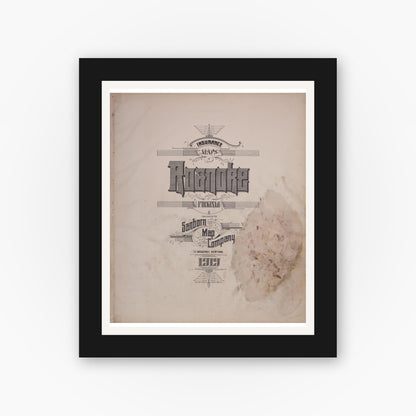 Old map wall art mockup — black gallery frame with white mat — Sanborn Fire Insurance Map from Roanoke, Independent Cities, Virginia (1919), Sheet #0001