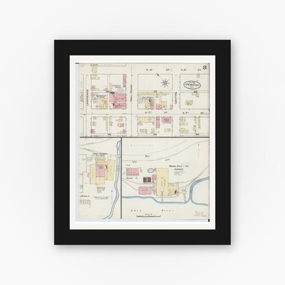 Old map wall art mockup — black gallery frame with white mat — Sanborn Fire Insurance Map from Ironton, Lawrence County, Ohio (1885), Sheet #0008