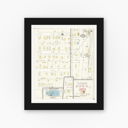 Old map wall art mockup — black gallery frame with white mat — Sanborn Fire Insurance Map from Spencer, Clay County, Iowa (1915), Sheet #0006