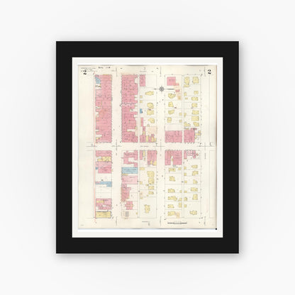 Old map wall art mockup — black gallery frame with white mat — Sanborn Fire Insurance Map from Webster City, Hamilton County, Iowa (1950), Sheet #0002
