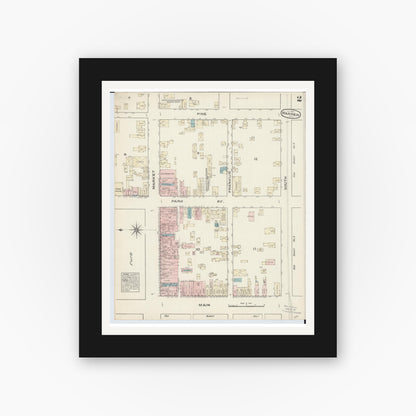 Old map wall art mockup — black gallery frame with white mat — Sanborn Fire Insurance Map from Warren, Trumbull County, Ohio (1884), Sheet #0002
