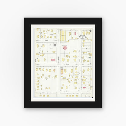 Old map wall art mockup — black gallery frame with white mat — Sanborn Fire Insurance Map from Beaver Dam, Dodge County, Wisconsin (1909), Sheet #0002