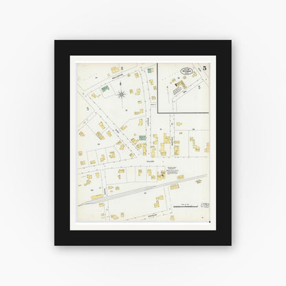 Old map wall art mockup — black gallery frame with white mat — Sanborn Fire Insurance Map from Medway, Norfolk County, Massachusetts (1903), Sheet #0005